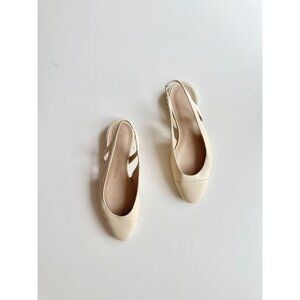 STUART WEITZMAN Ivory Leather Cap Toe Slingback Pearl Ballet Flats, Size 7.5